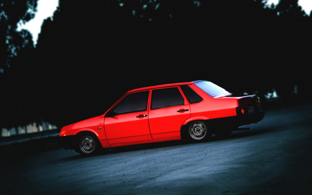 Red car night road trees free wallpaper - medium preview image