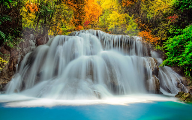 Waterfall blue pool autumn nature free wallpaper - medium preview image