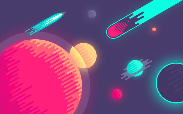 Space rocket planets neon moon free wallpaper - medium preview image
