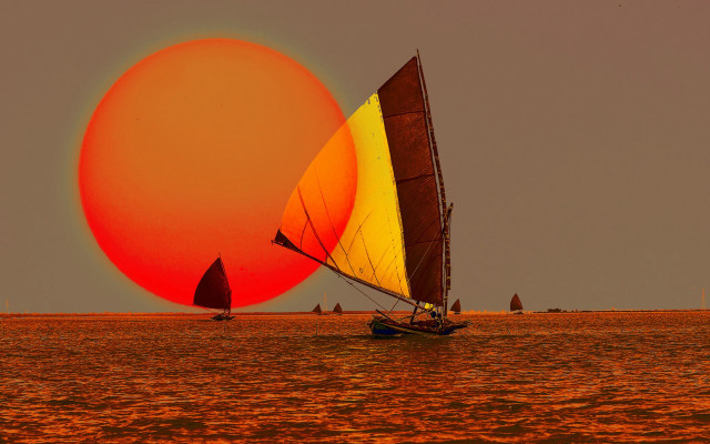 Sailboat yellow red sail ocean #2 free wallpaper - medium preview image
