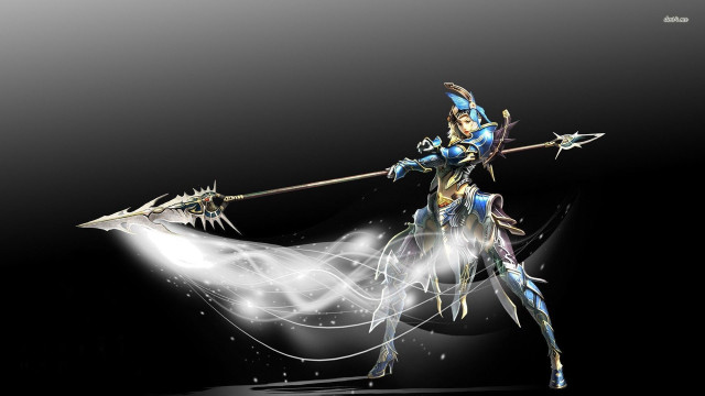 Woman blue outfit sword arrow free wallpaper - medium preview image