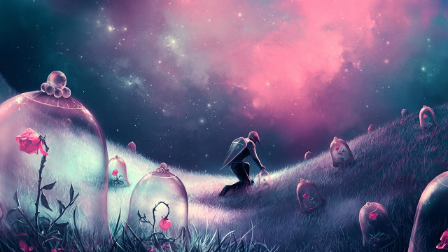 Flower field pink sky stars free wallpaper - medium preview image