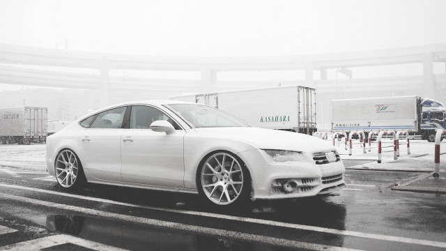 White car rain parking lot free wallpaper - medium preview image