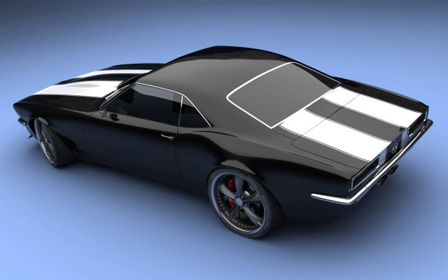 Black car white stripe photorealism free wallpaper - medium preview image