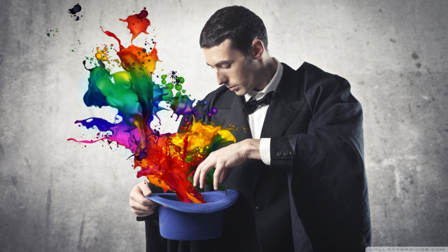 Man tuxedo blue hat colorful free wallpaper - medium preview image