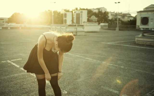 Woman black dress skateboard outdoors free wallpaper - medium preview image