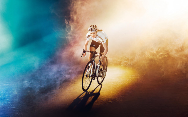 Man bike blue wall yellow free wallpaper - medium preview image