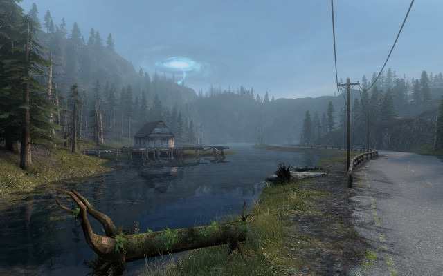 River house forest moon godrays free wallpaper - medium preview image