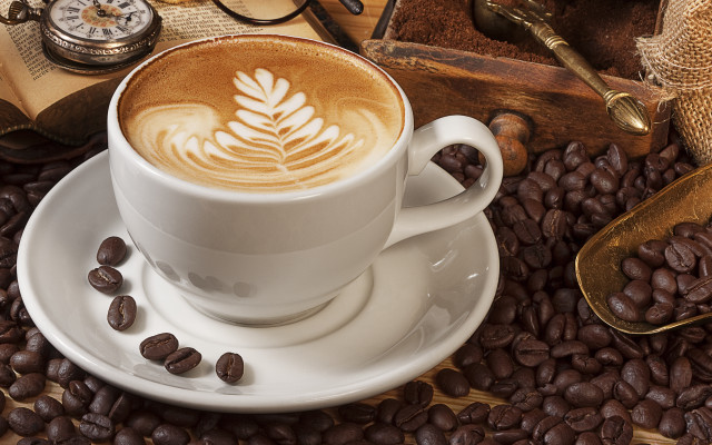 Coffee leaf saucer beans clock free wallpaper - medium preview image
