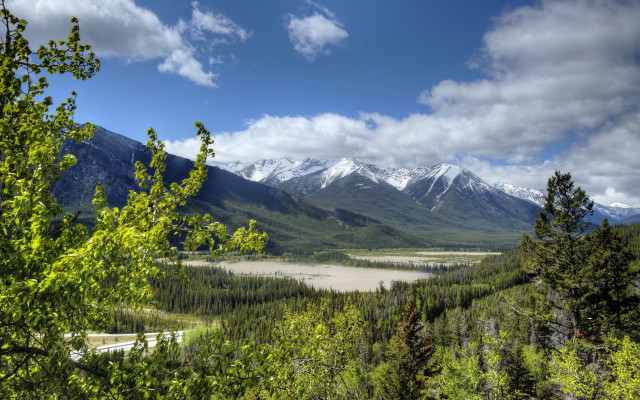 Valley mountain clouds forests trees free wallpaper - medium preview image