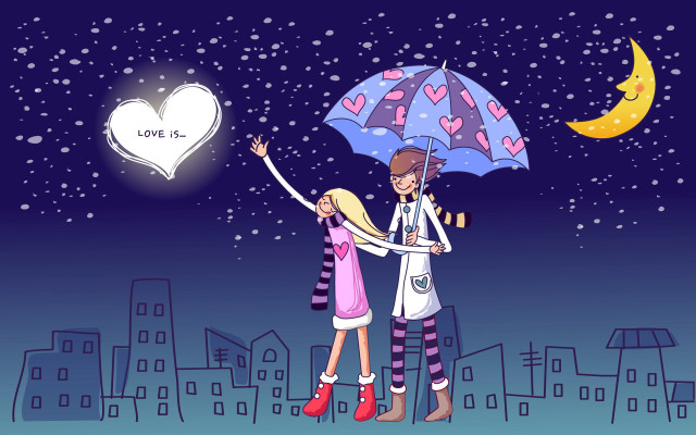Couple under umbrella love starry free wallpaper - medium preview image