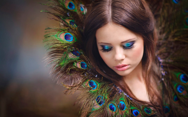 Blue eyes peacock feather fashion free wallpaper - medium preview image