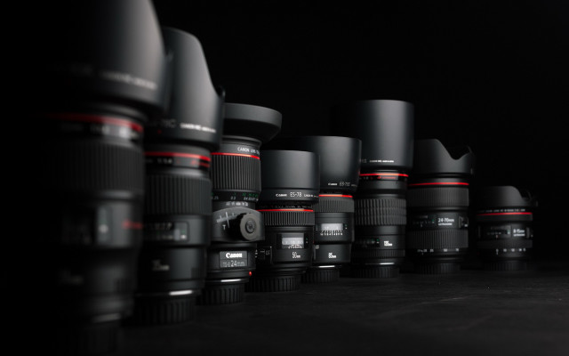 Camera lenses row black background #2 free wallpaper - medium preview image