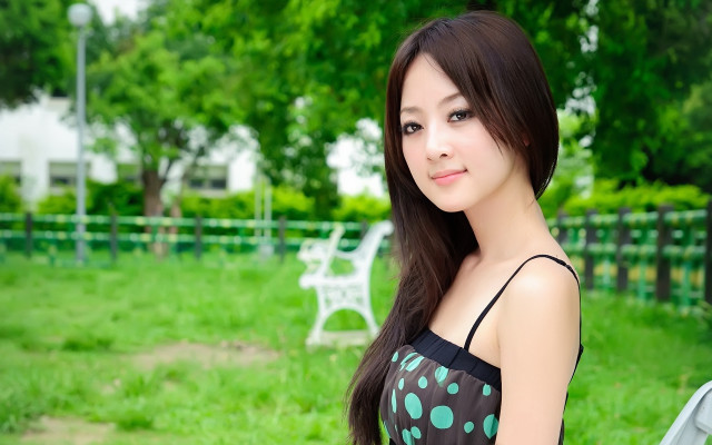 Woman bench park green field free wallpaper - medium preview image