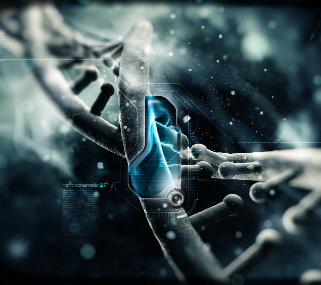 Hand touching double strand biopunk free wallpaper - medium preview image