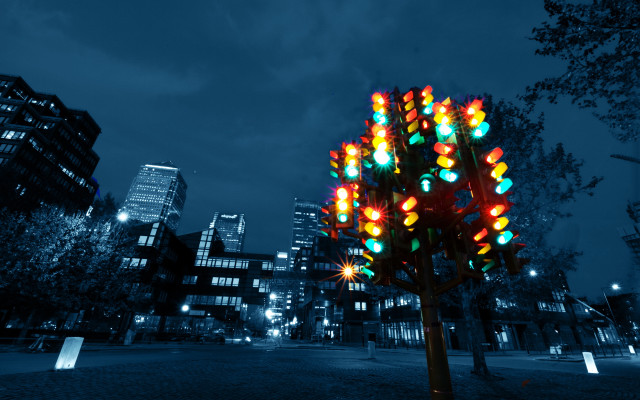 Traffic light tree city park free wallpaper - medium preview image