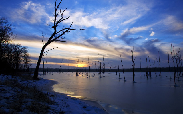 Lake trees sunset clouds mountains free wallpaper - medium preview image