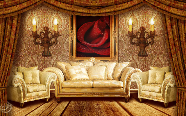 Living room couch chairs roses free wallpaper - medium preview image