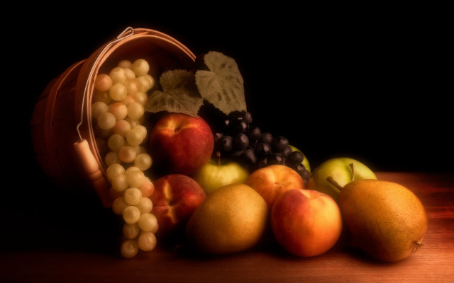 Basket fruit table grapes peaches free wallpaper - medium preview image