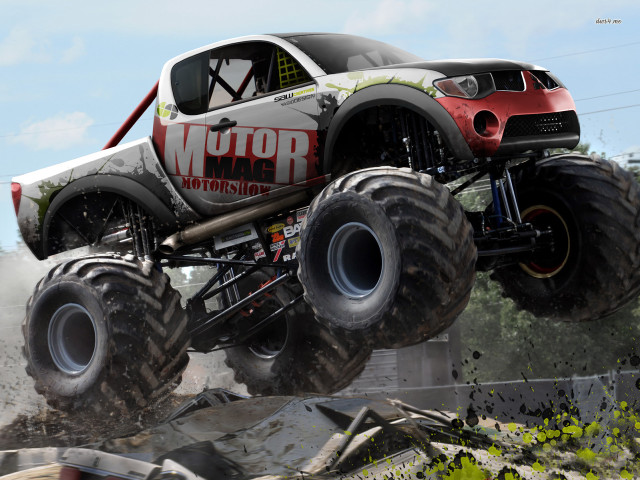 Monster truck jump rocks dirt free wallpaper - medium preview image