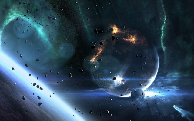 Space planet starcluster mattepainting citylights free wallpaper - medium preview image