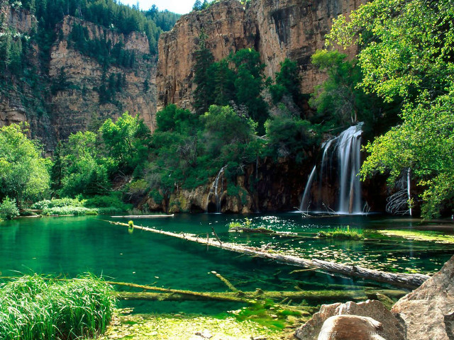 Waterfall green water rocks cliff free wallpaper - medium preview image