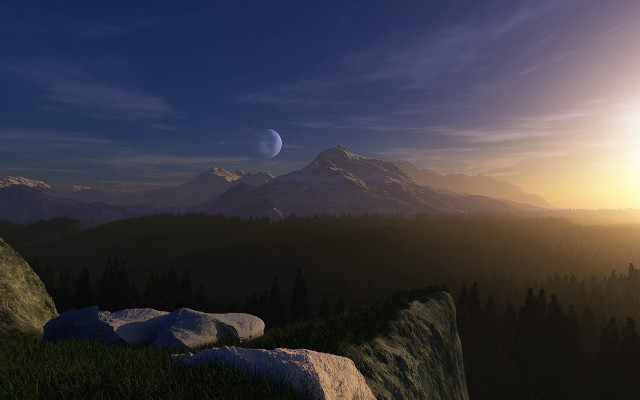 Mountain range moon planet city free wallpaper - medium preview image
