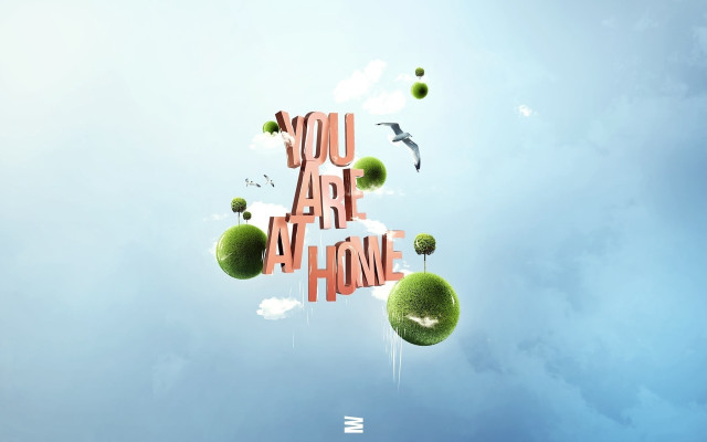 Blue sky green balls bird free wallpaper - medium preview image