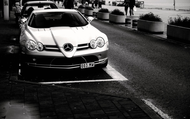 White car parking sidewalk people free wallpaper - medium preview image
