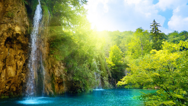 Waterfall forest blue pool green #3 free wallpaper - medium preview image