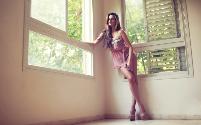 Woman dress window shutters crossed free wallpaper - medium preview image