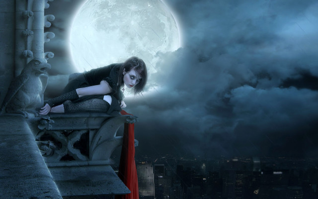 Woman moon city fence gothic free wallpaper - medium preview image