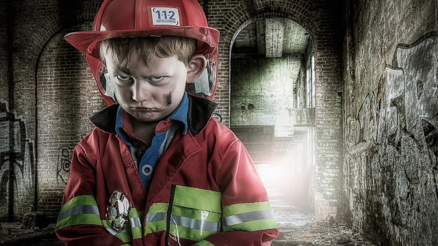 Boy fireman helmet graffiti tunnel free wallpaper - medium preview image