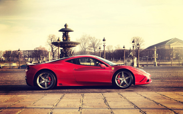 Red sports car fountain park free wallpaper - medium preview image