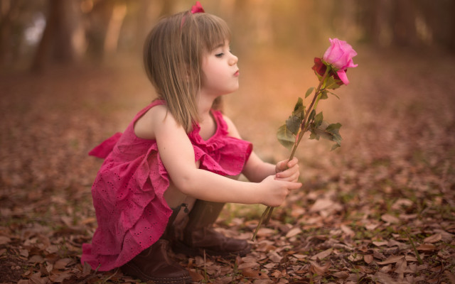 Little girl pink dress rose #2 free wallpaper - medium preview image