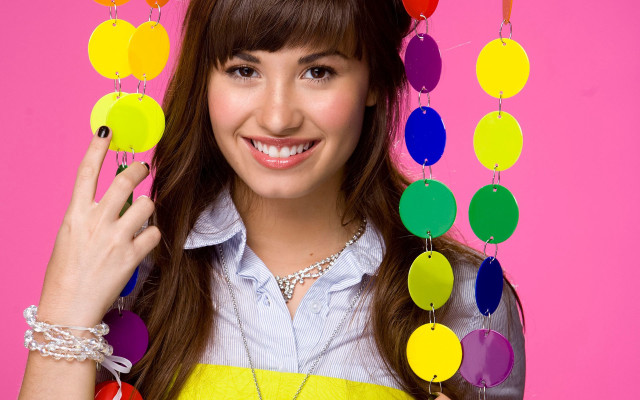 Woman colorful objects smiling pink free wallpaper - medium preview image