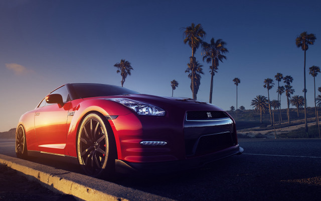 Red sports car palm trees #6 free wallpaper - medium preview image