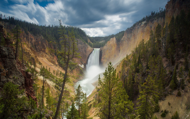 Waterfall canyon trees river cloudy #2 free wallpaper - medium preview image