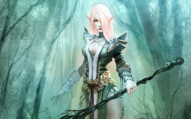 Pink haired elf forest archer free wallpaper - medium preview image