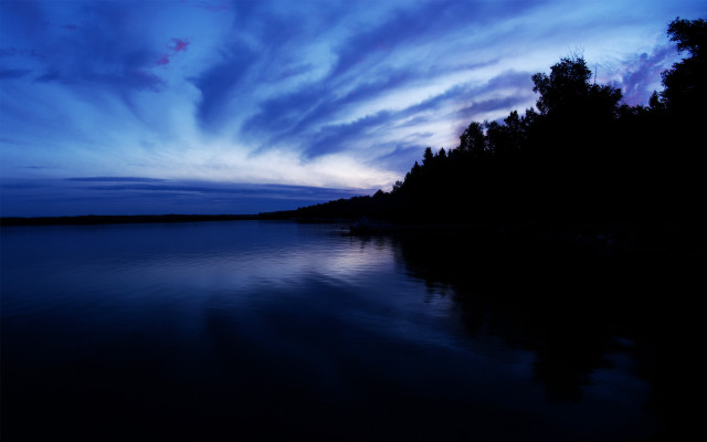 Lake trees dusk clouds blue free wallpaper - medium preview image