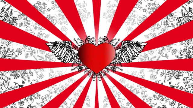 Heart wings floral red japanese free wallpaper - medium preview image
