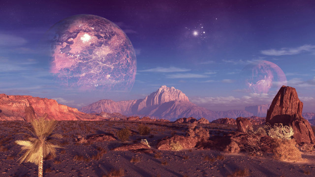 Desert mountain range planet palm free wallpaper - medium preview image