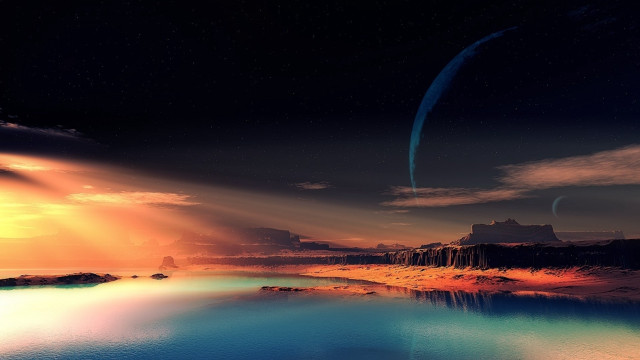 Lake sky distant object bright free wallpaper - medium preview image