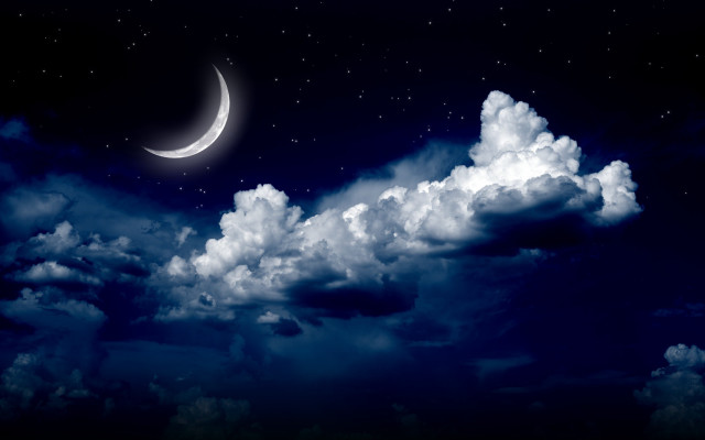 Crescent moon night sky clouds free wallpaper - medium preview image