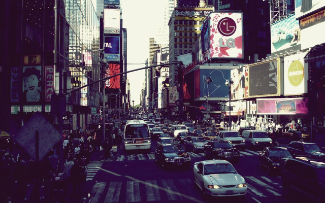 City street traffic tall buildings free wallpaper - medium preview image