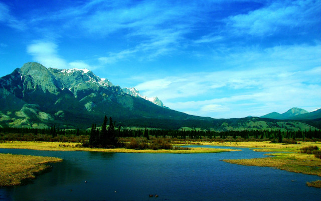 River valley mountains clouds blue free wallpaper - medium preview image