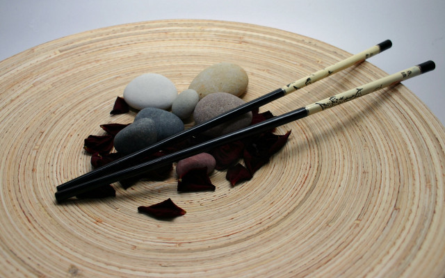 Wooden sticks plate rocks leaves free wallpaper - medium preview image