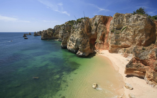 Beach cliff bluewater sunny boat free wallpaper - medium preview image