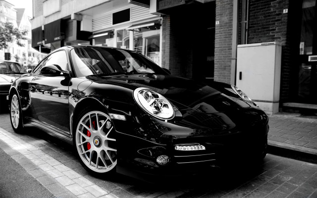 Black porsche street clock building free wallpaper - medium preview image