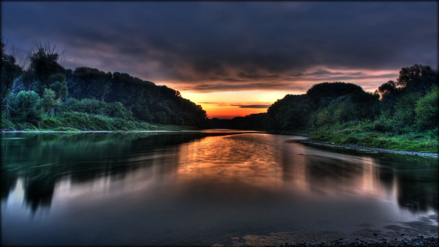 River sunset trees dark sky #2 free wallpaper - medium preview image
